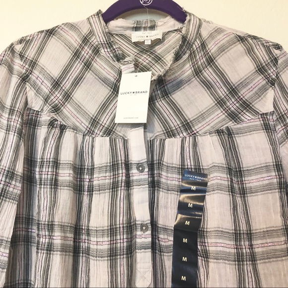Lucky Brand Plaid Popover Top - Picture 2 of 7